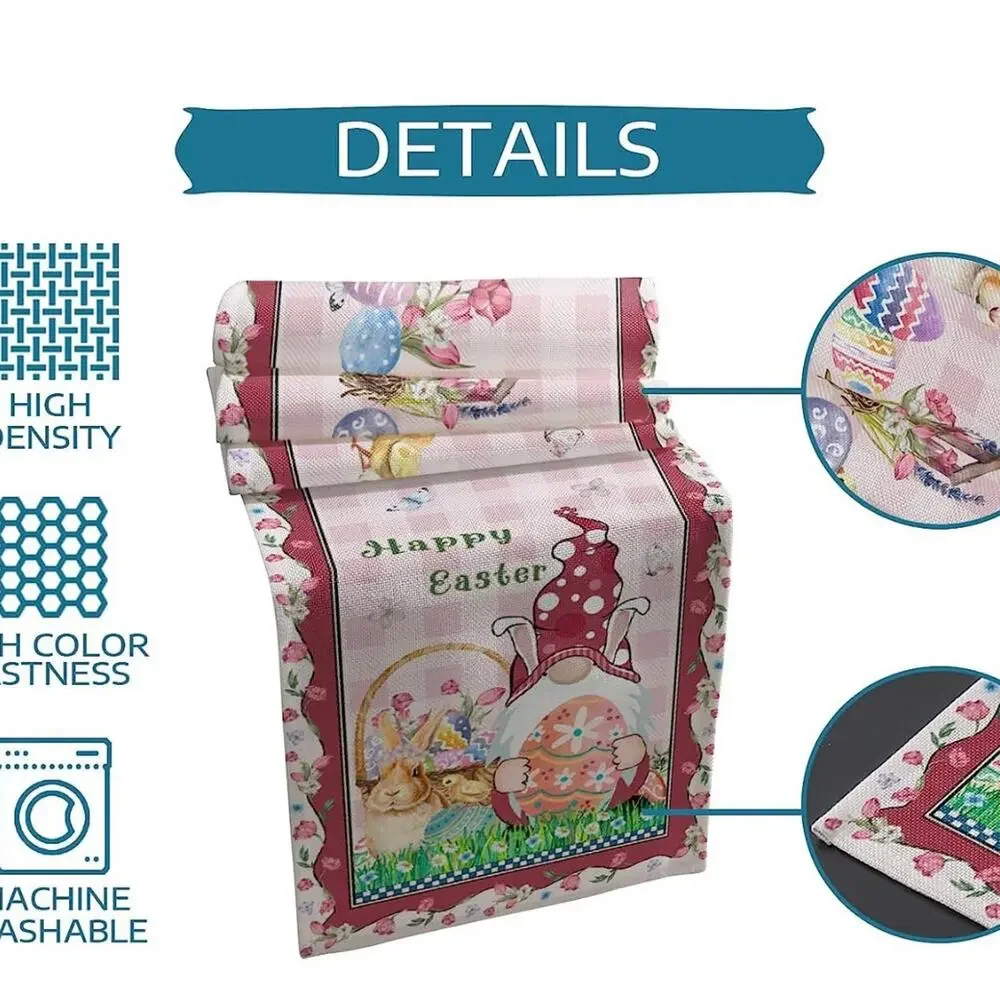 Easter Table Runner-Burlap Linen-Heat Resistant 13x72Inch